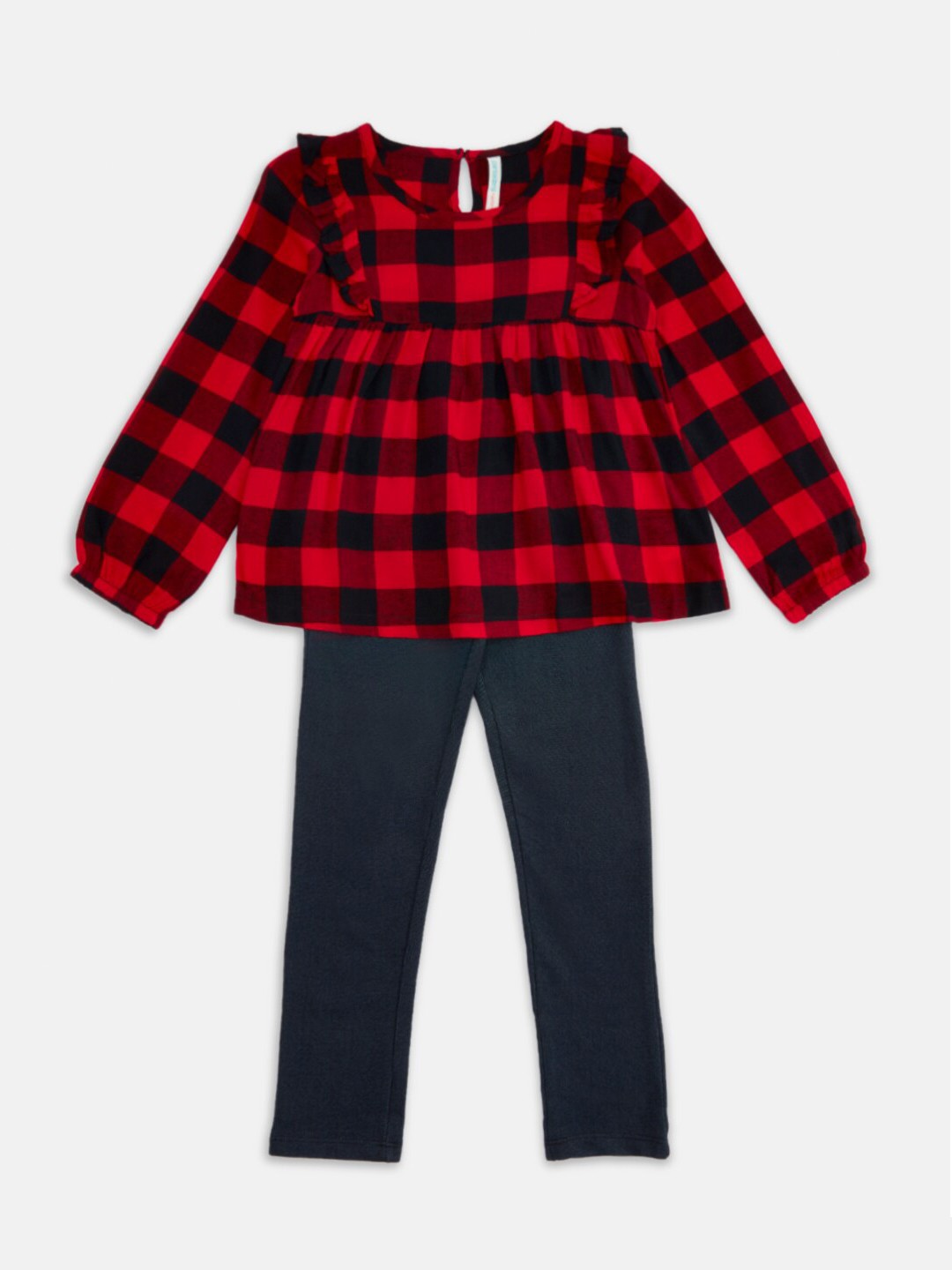 

Pantaloons Junior Girls Red & Black Checked Top with Leggings