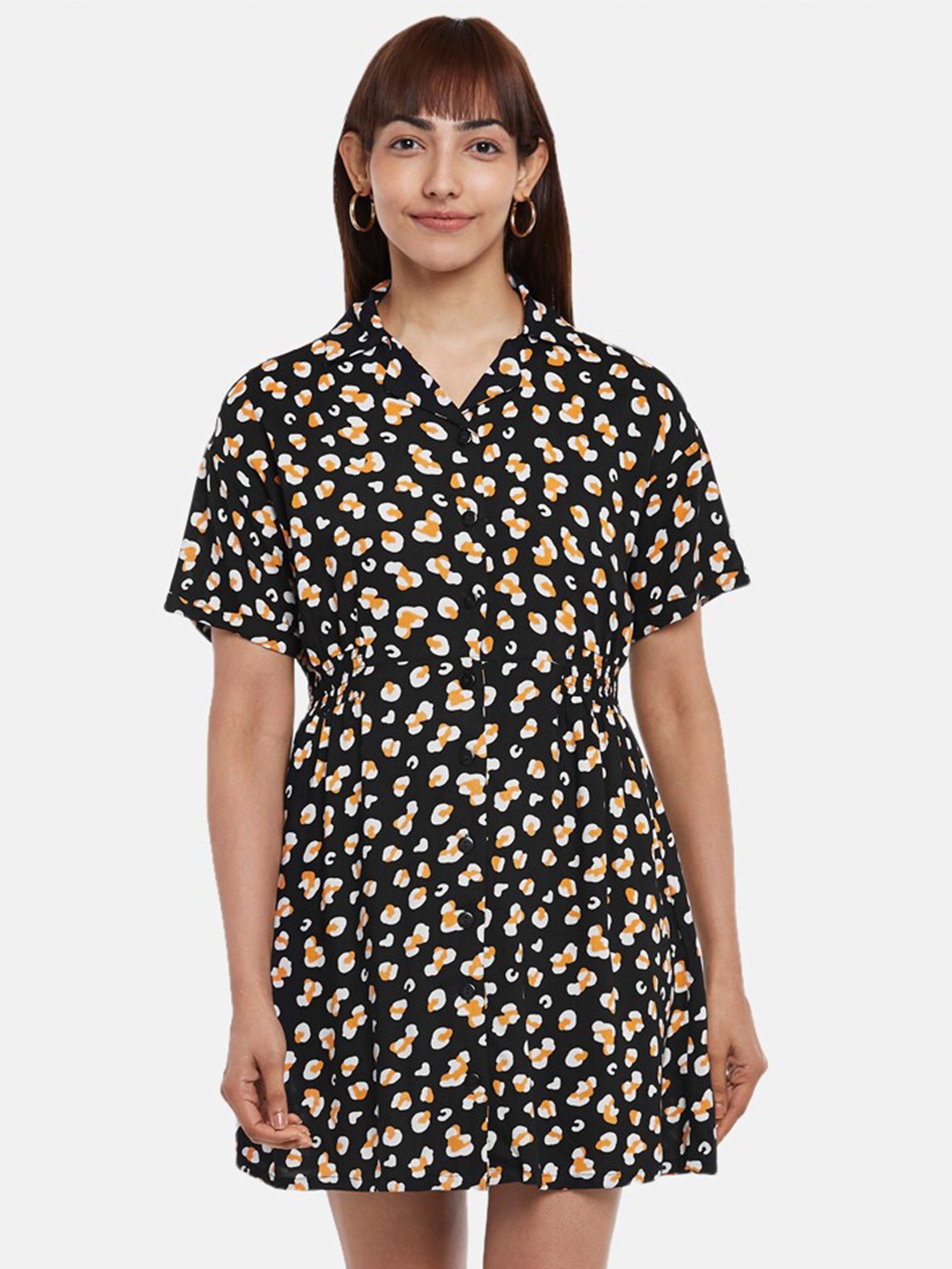 

People Black Animal Printed A-Line Dress
