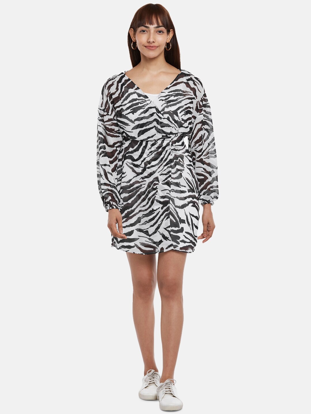 

People White Animal Printed A-Line Dress