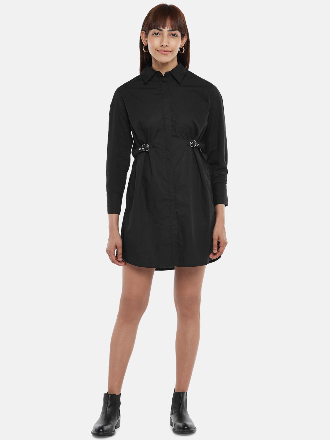 

SF JEANS by Pantaloons Black Solid Shirt Dress