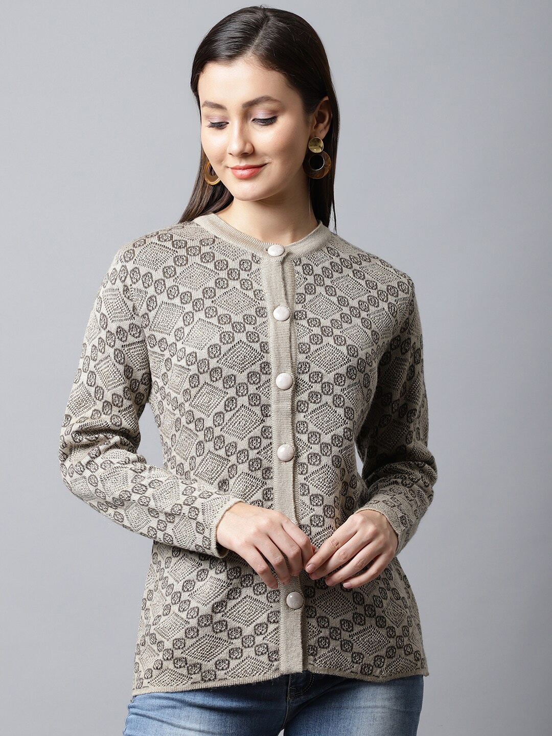 

VANYA Women Beige & Grey Printed Cardigan