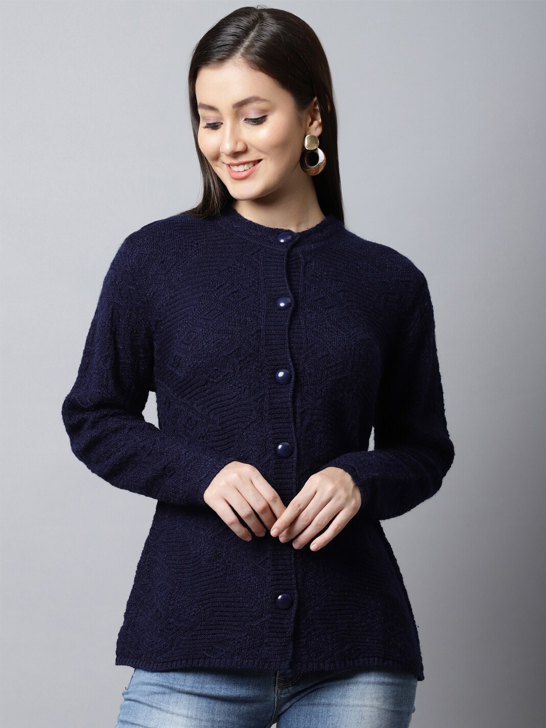

VANYA Women Navy Blue Cardigan Sweater
