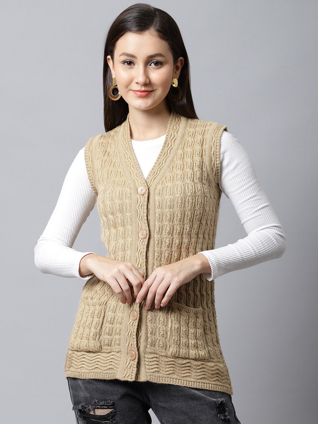 

PERFECT LINE Women Brown Cable Knit Cardigan