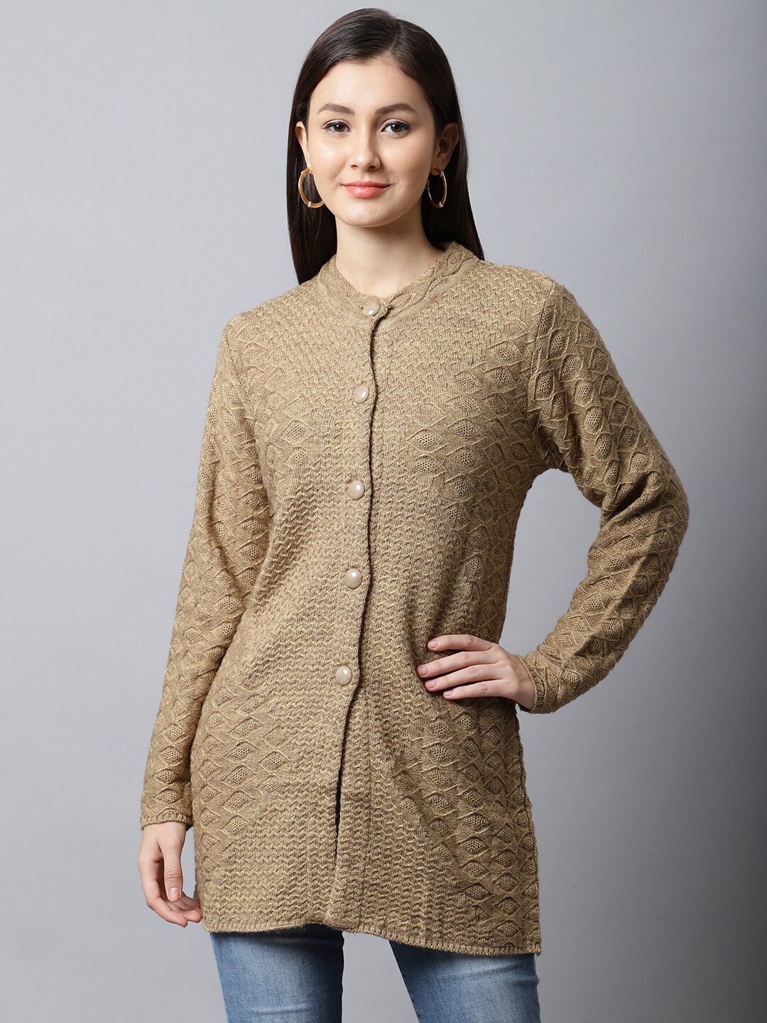 

PERFECT LINE Women Gold-Toned Cable Knit Longline Cardigan, Beige