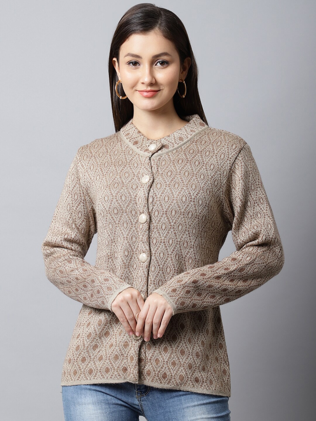 

PERFECT LINE Women Beige Printed Cardigan