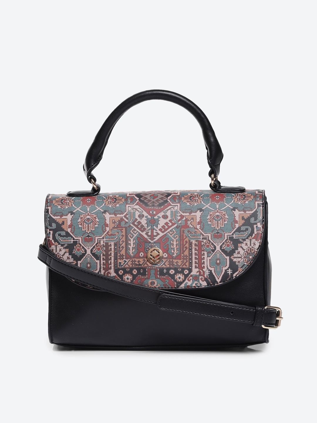 

Biba Black Ethnic Motifs Printed PU Structured Satchel