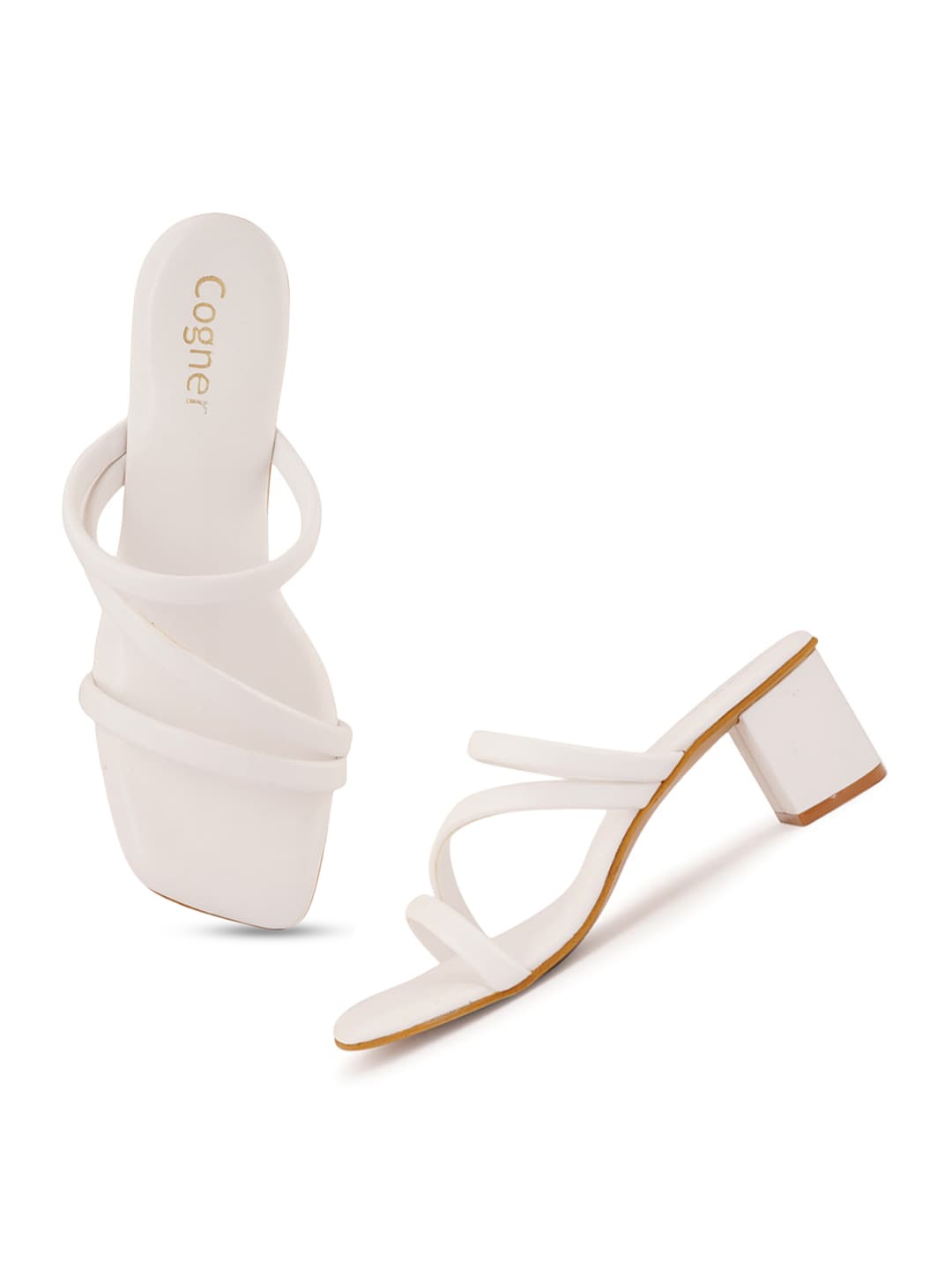 

Cogner Women White Block Heels