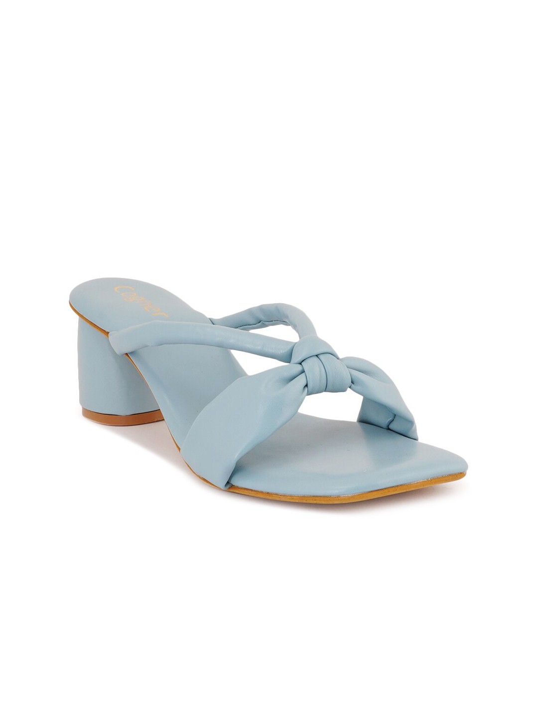 

Cogner Women Blue Open Back Block Sandals With Bows
