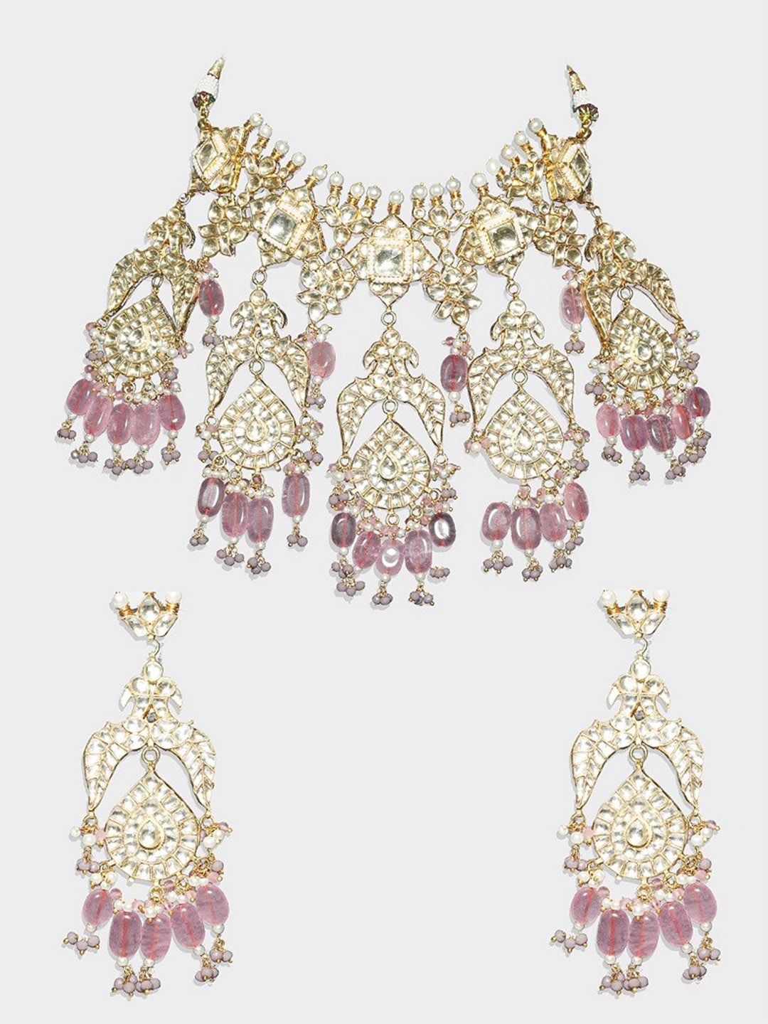 

AURAA TRENDS Gold-Plated & Pink Kundan Sudded Jewellery Set