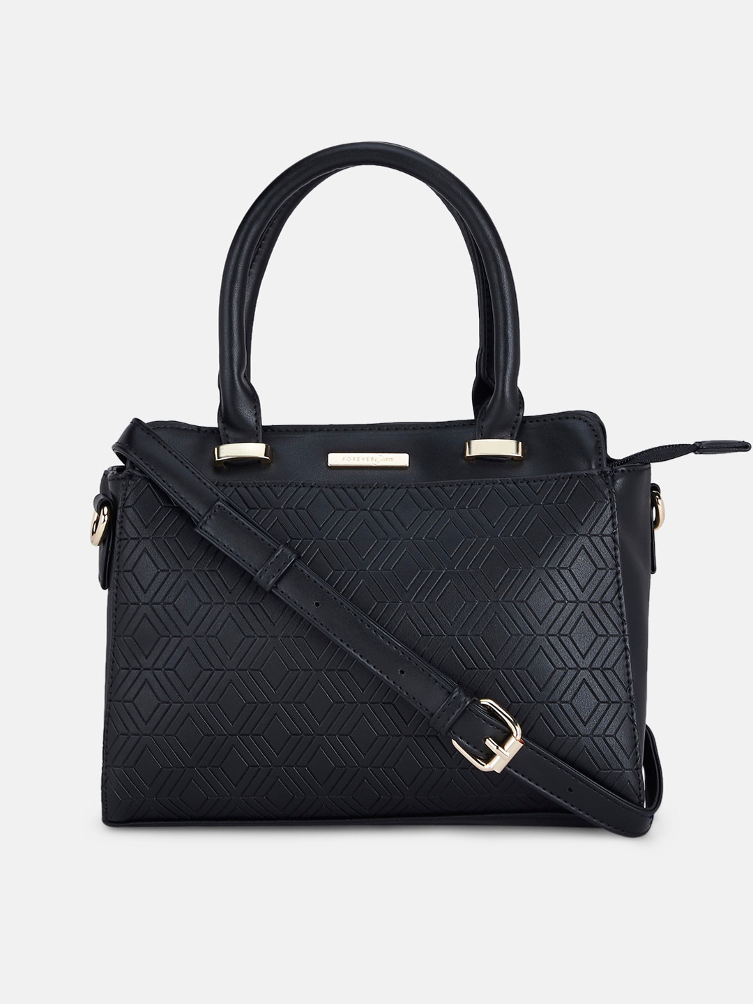 

Forever Glam by Pantaloons Women Black Geometric PU Structured Handheld Bag with Quilted