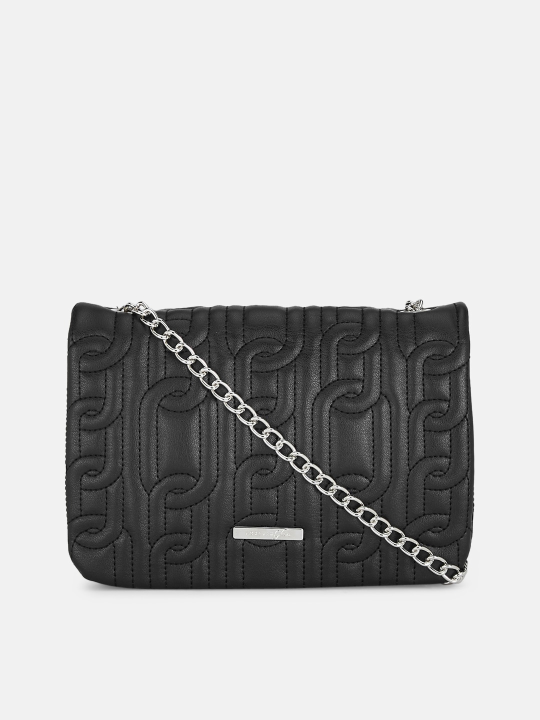 

Forever Glam by Pantaloons Black Textured PU Structured Sling Bag with Quilted