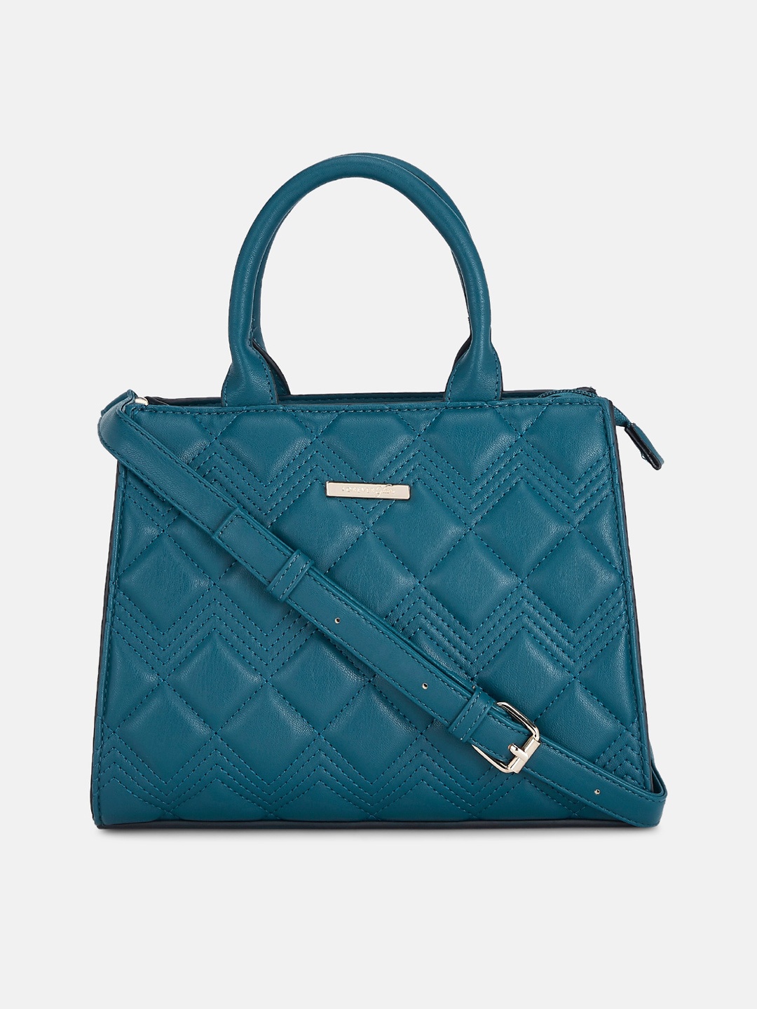 

Forever Glam by Pantaloons Teal Textured PU Structured Handheld Bag with Quilted