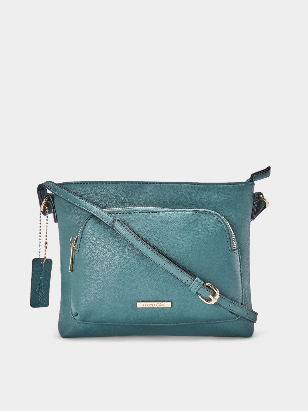 

Forever Glam by Pantaloons Teal PU Structured Sling Bag