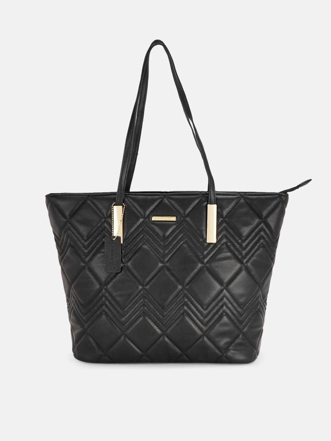 

Forever Glam by Pantaloons Black Geometric Textured PU Structured Shoulder Bag with Quilted