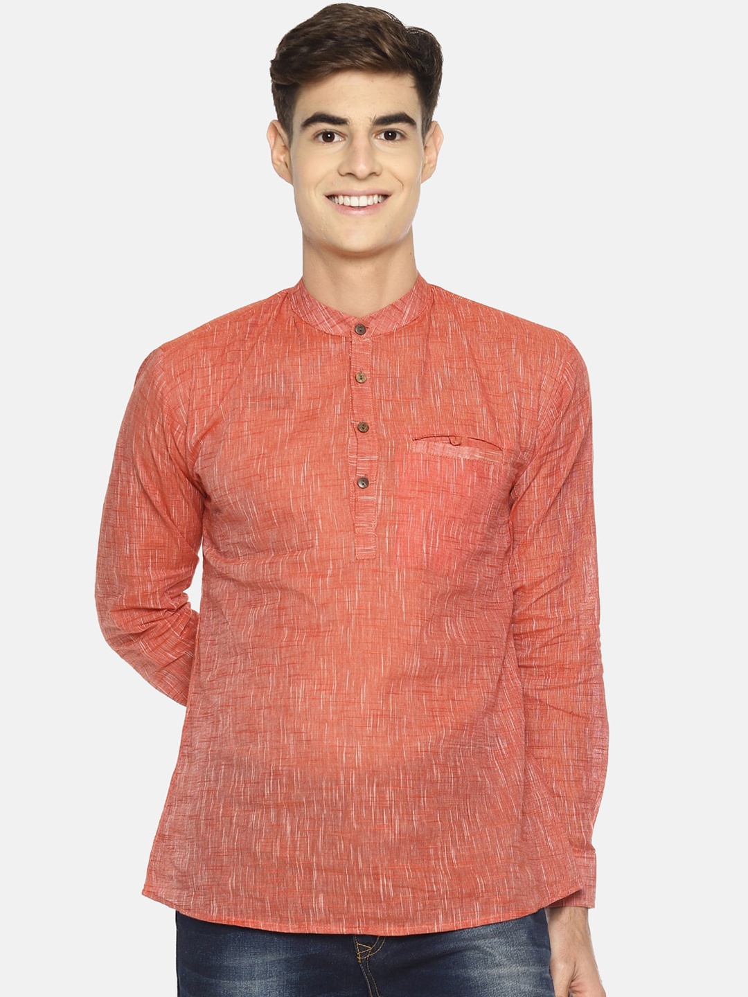 

PAROKSH Men Peach Woven Design Cotton Straight Kurta