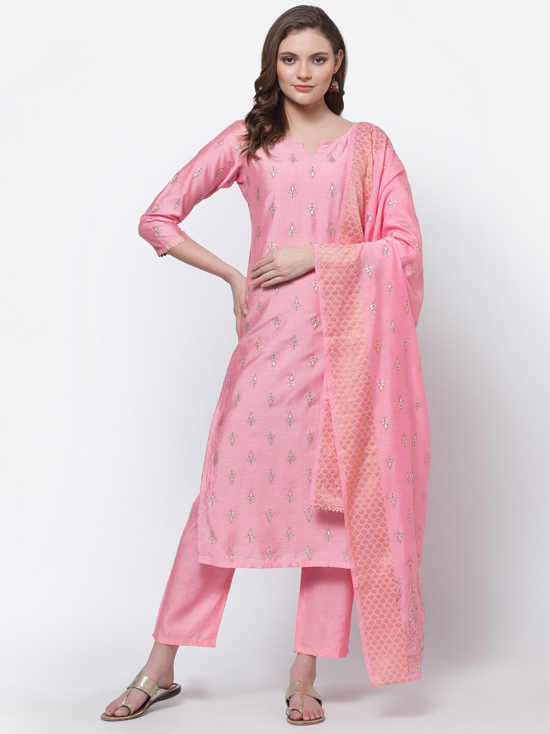 

Anuthi Women Pink Ethnic Motifs Printed Kurta with Trousers & With Dupatta
