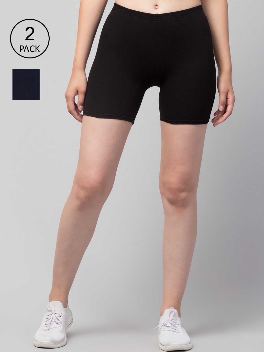 

Apraa & Parma Women Pack of 2 Black Slim Fit Cycling Pure Cotton Shorts