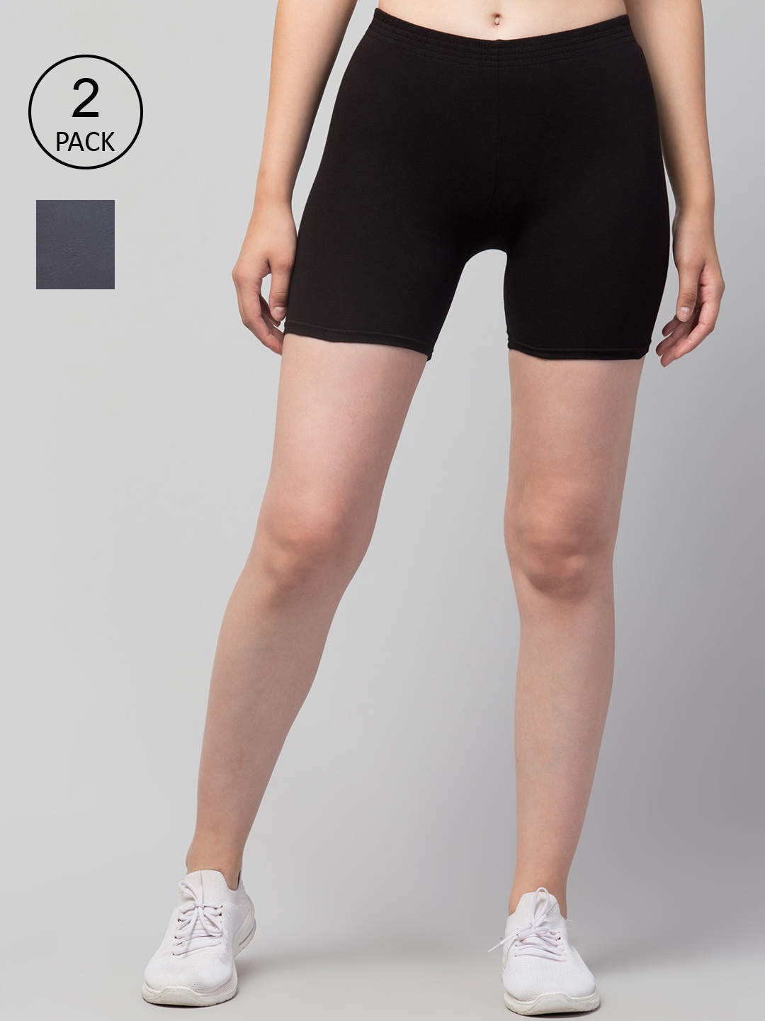 

Apraa & Parma Women Pack of 2 Black Slim Fit Cycling Pure Cotton Shorts