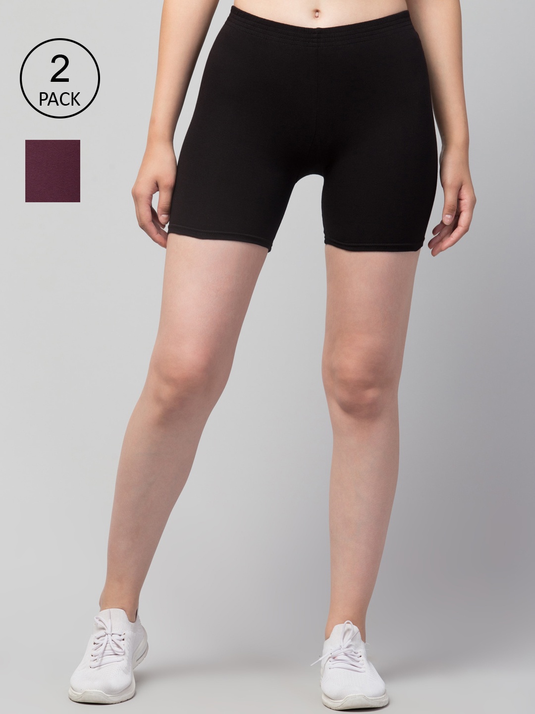 Apraa & Parma Women Pack of 2 Black Slim Fit Cycling Pure Cotton Shorts