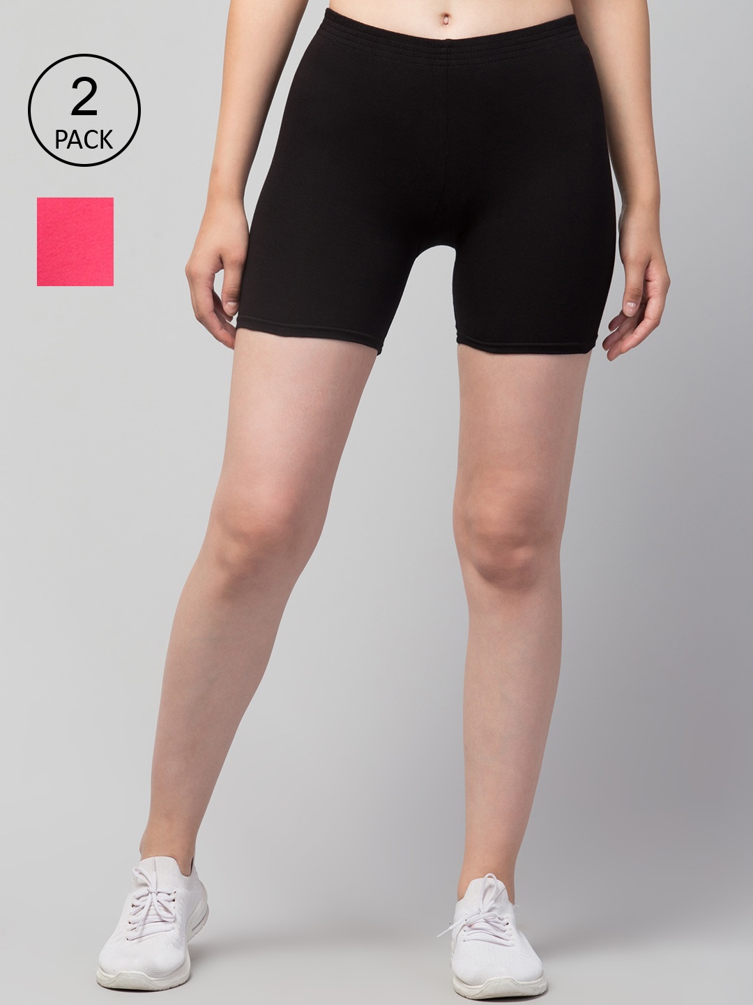 Apraa & Parma Women Pack of 2 Black Slim Fit Cycling Pure Cotton Shorts