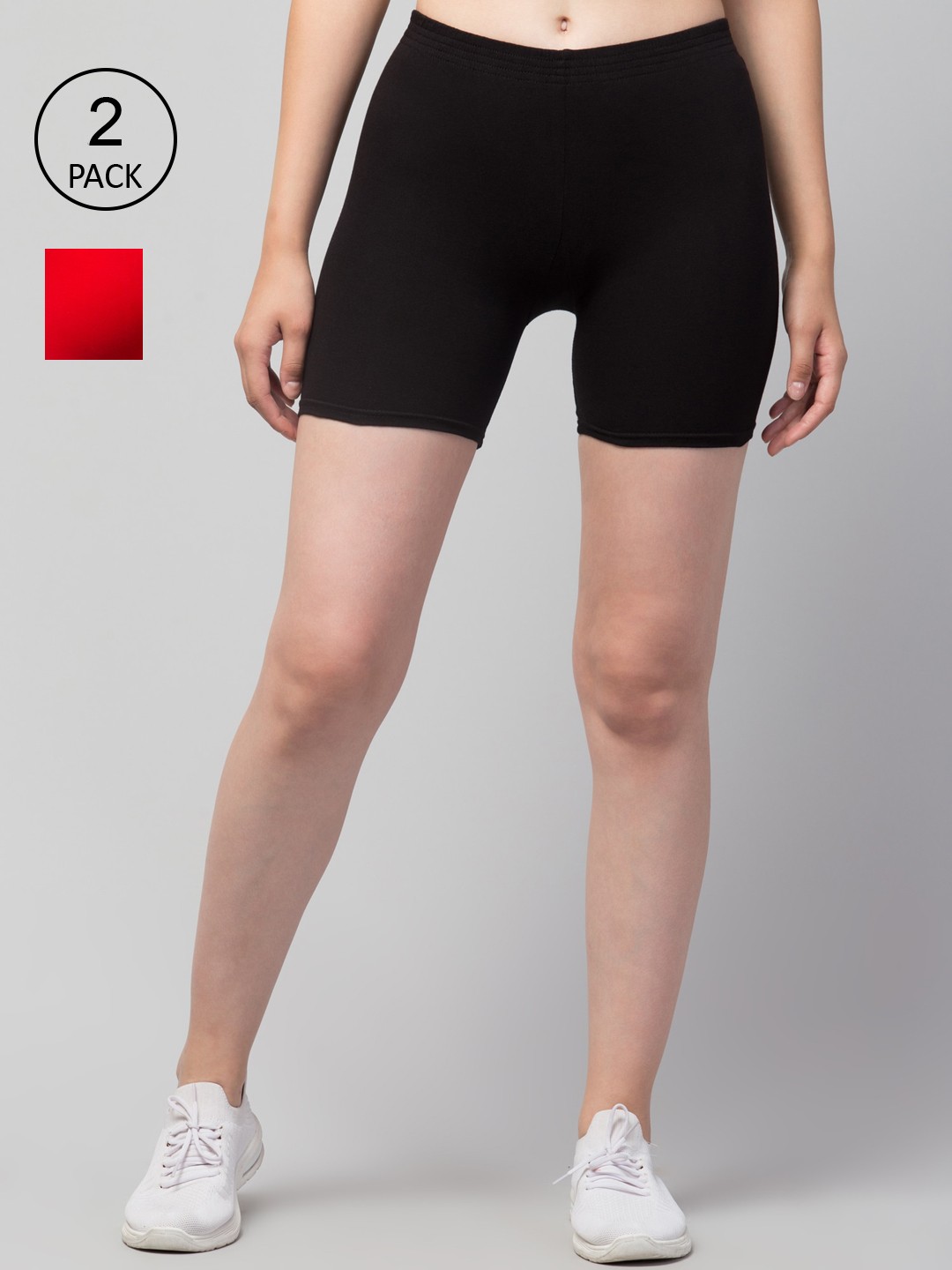 Apraa & Parma Women Pack of 2 Black Slim Fit Cycling Pure Cotton Shorts