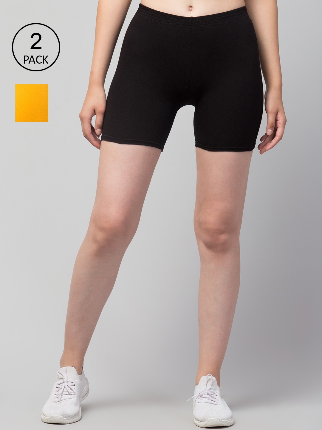 

Apraa & Parma Women Pack of 2 Black Slim Fit Cycling Pure Cotton Shorts