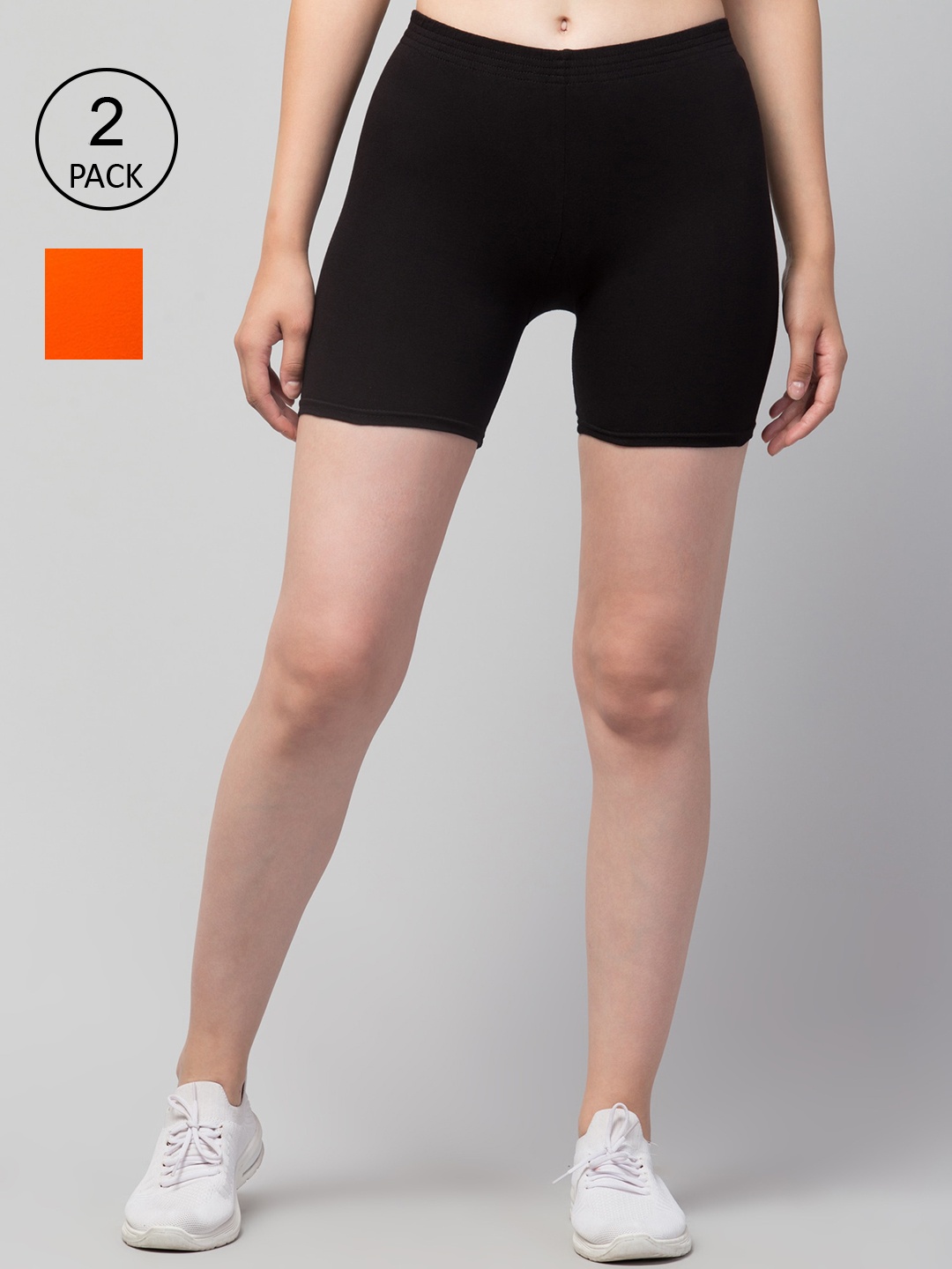 

Apraa & Parma Women Pack of 2 Black Slim Fit Cycling Pure Cotton Shorts