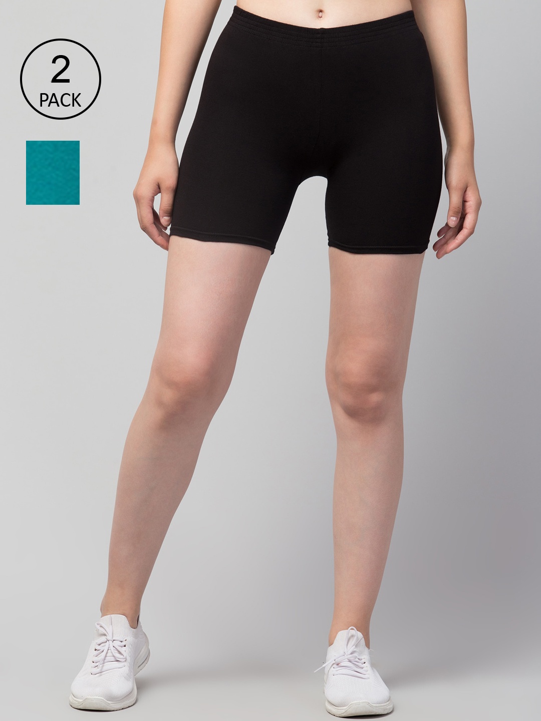 Apraa & Parma Women Pack of 2 Black Slim Fit Cycling Pure Cotton Shorts