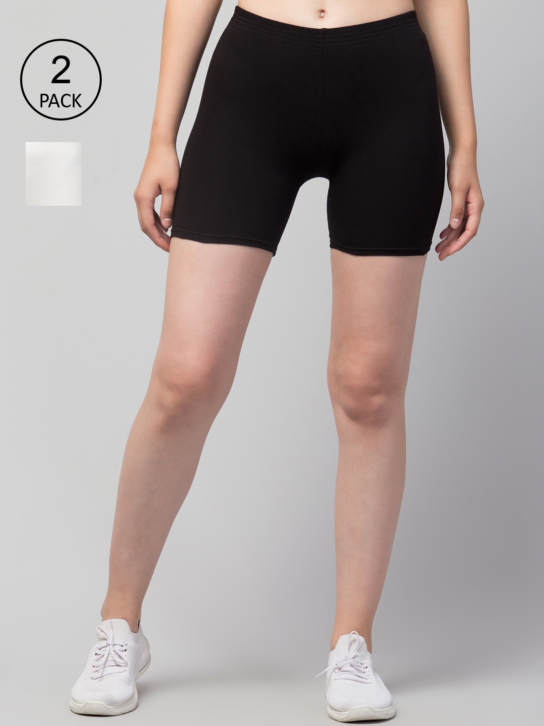 

Apraa & Parma Women Pack of 2 Black Slim Fit Cycling Pure Cotton Shorts