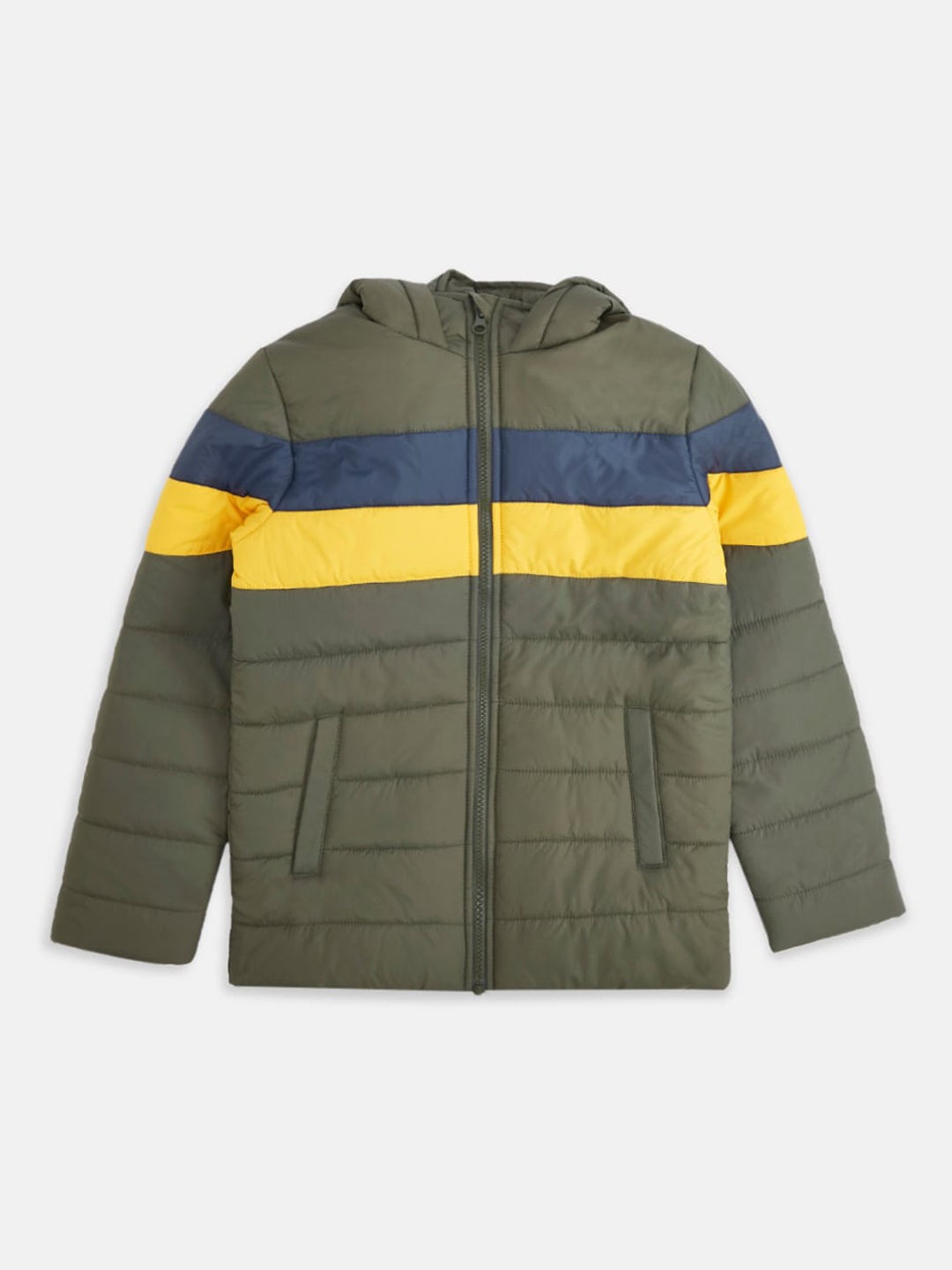 

Pantaloons Junior Boys Olive Green Colourblocked Puffer Jacket