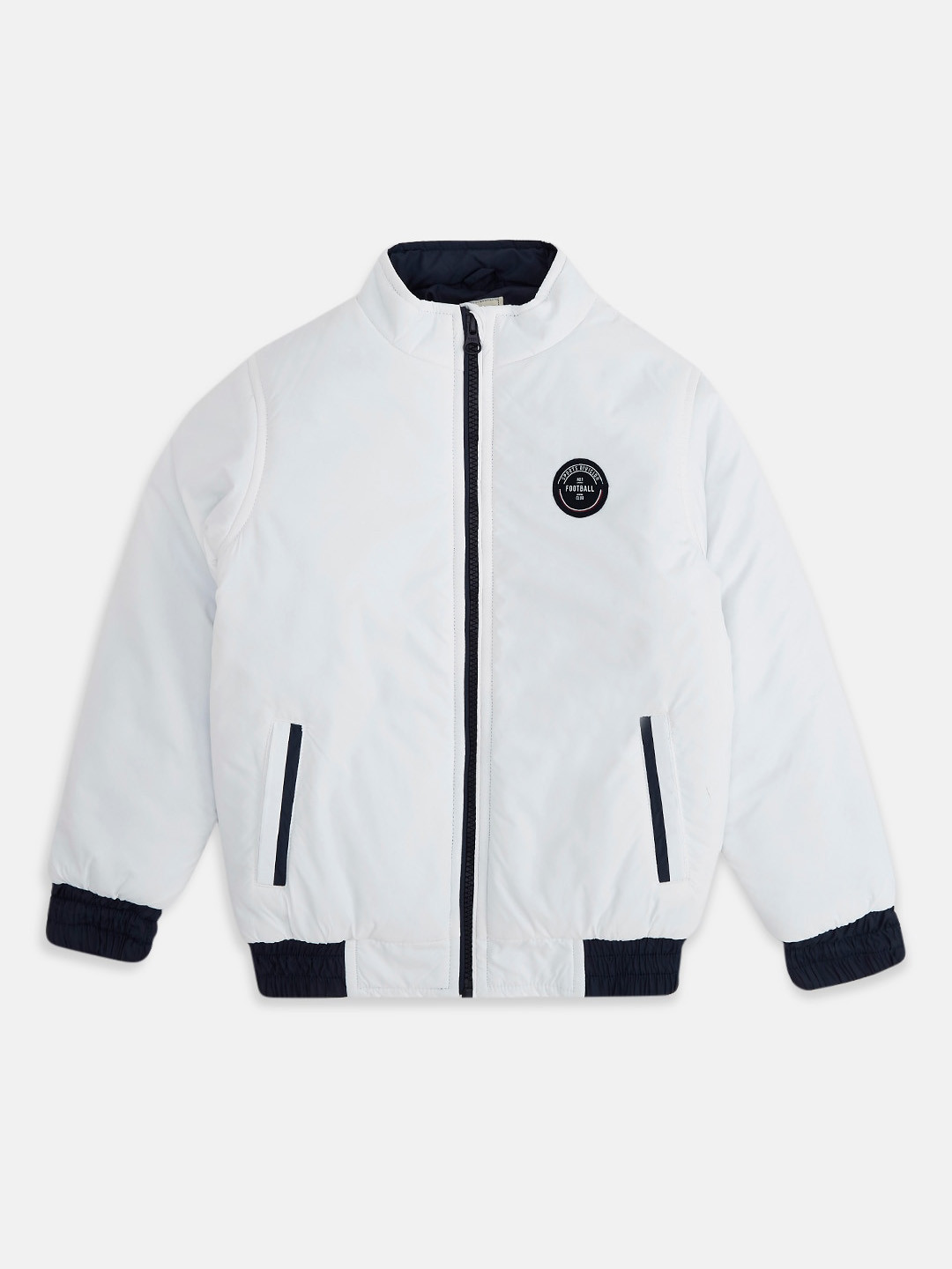 

Pantaloons Junior Boys White & Navy Blue Bomber Jacket