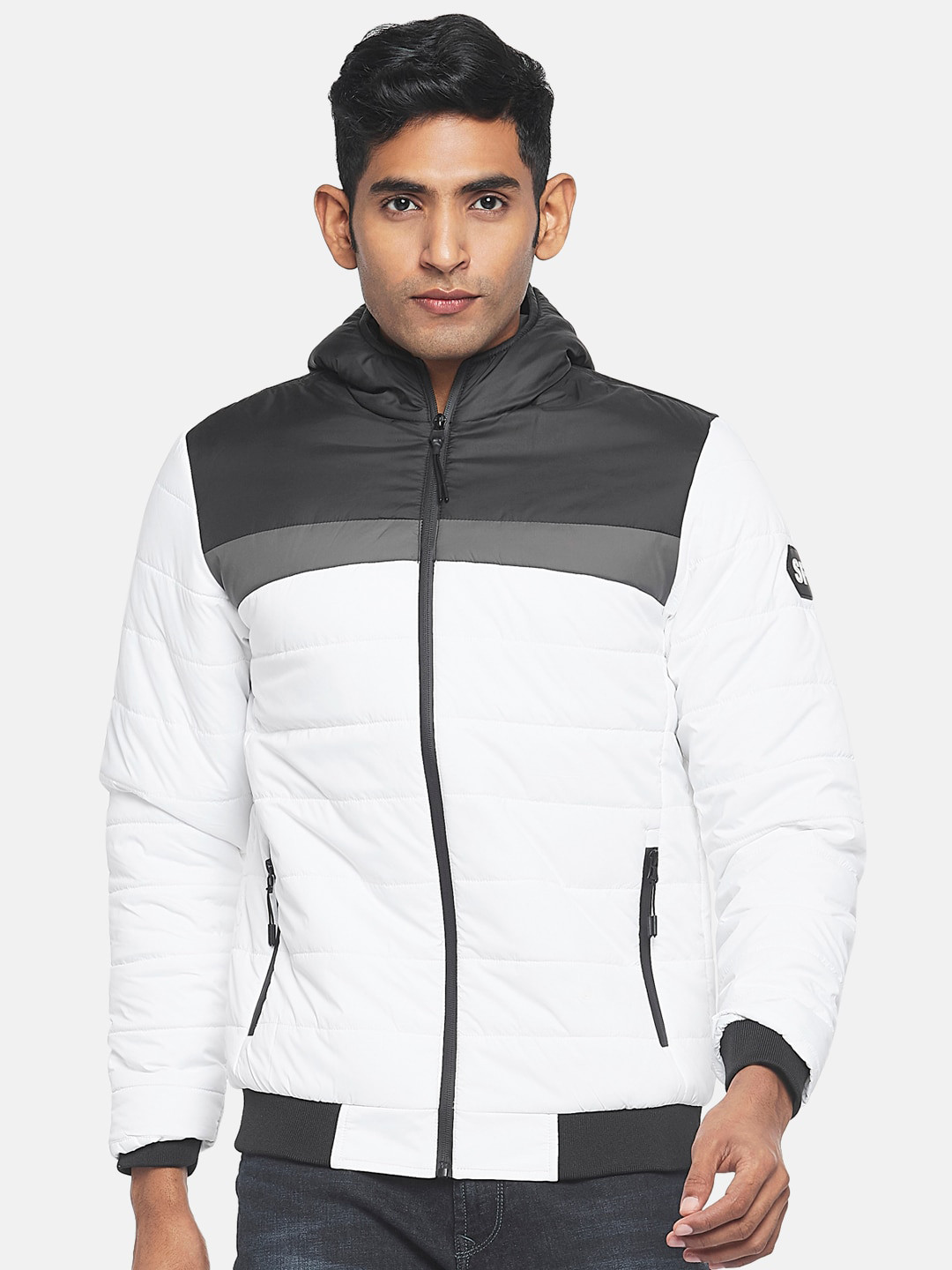 

SF JEANS by Pantaloons Men White Black Colourblocked Puffer Jacket