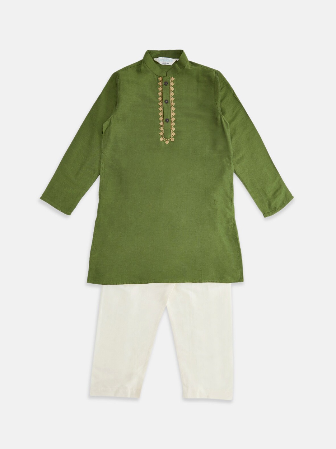 

indus route by Pantaloons Boys Thread Work Kurta with Pyjamas, Olive
