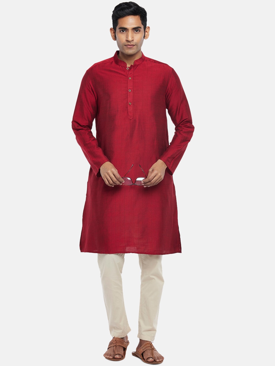 

indus route by Pantaloons Men Maroon Georgette Kurta