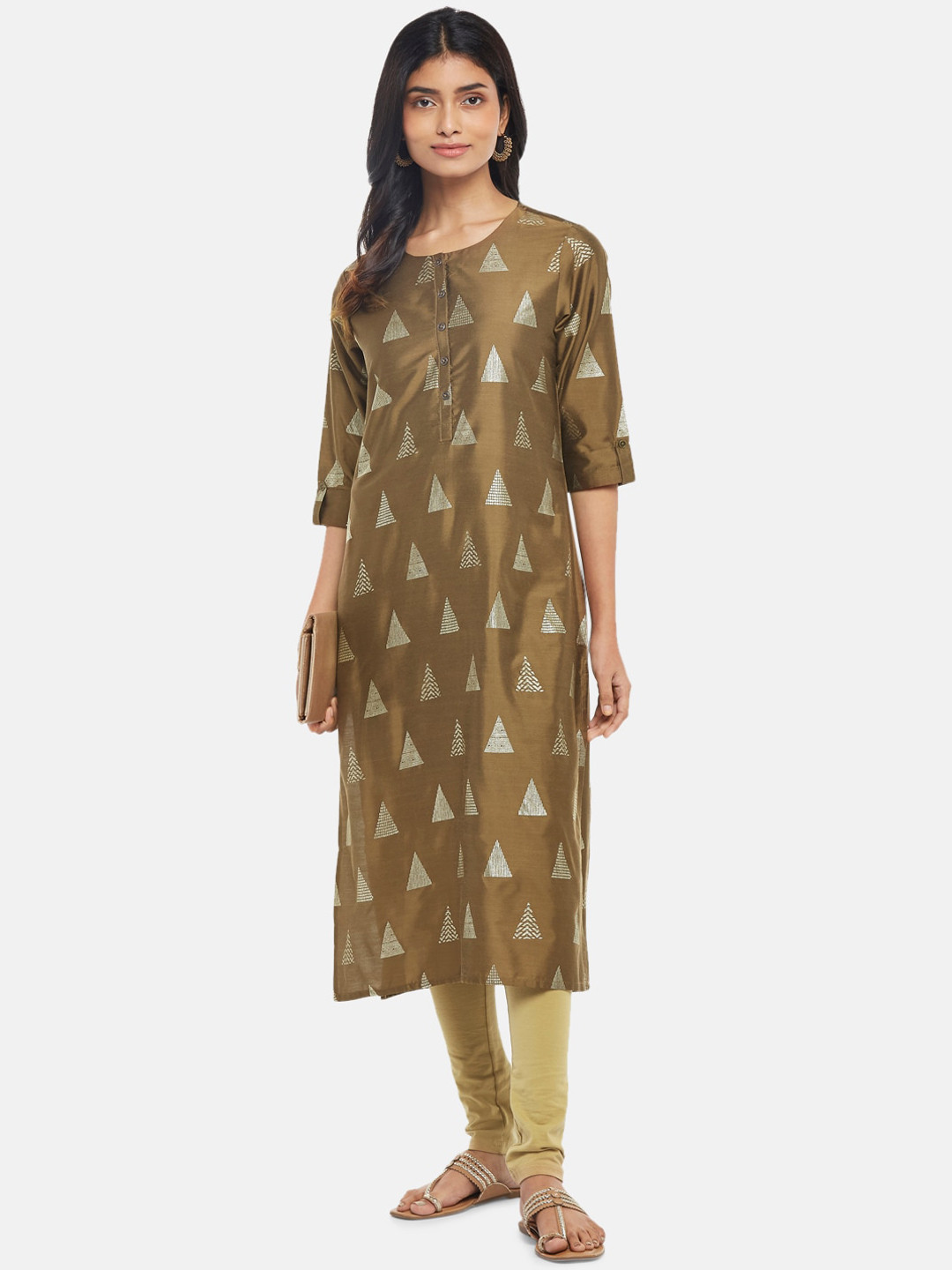 

RANGMANCH BY PANTALOONS Women Gold-Toned Ethnic Motifs Printed Kurta