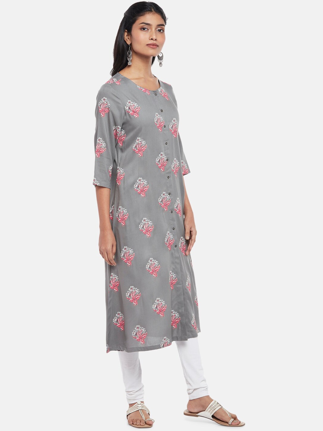 

RANGMANCH BY PANTALOONS Women Grey & Pink Floral Printed Kurta