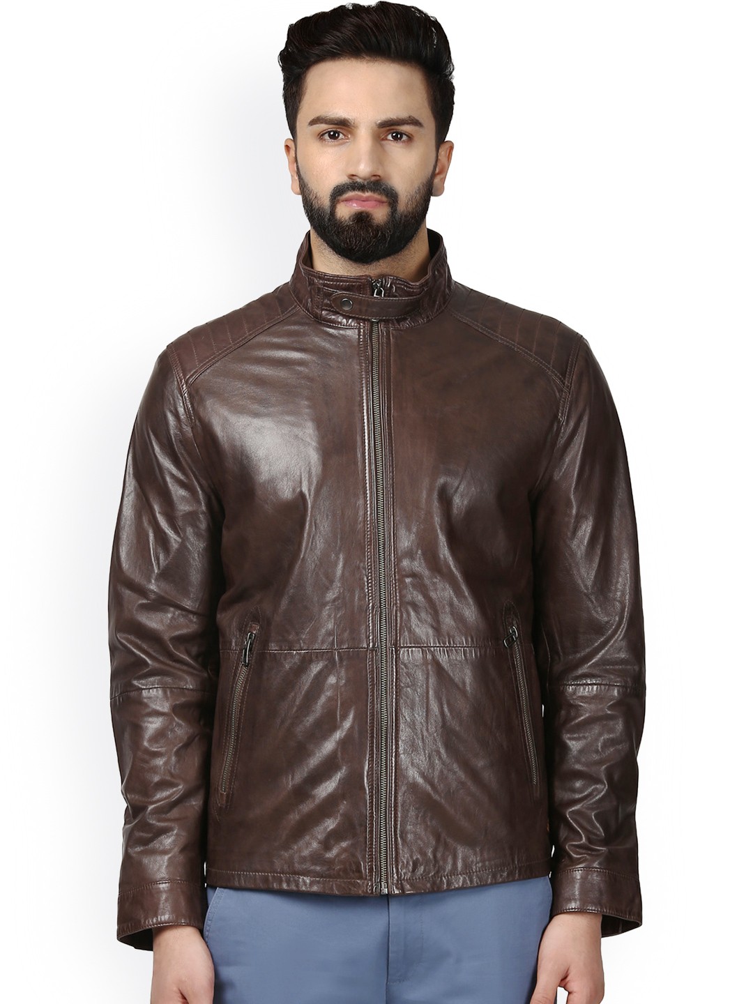 

Raymond Men Brown Solid Leather Bomber