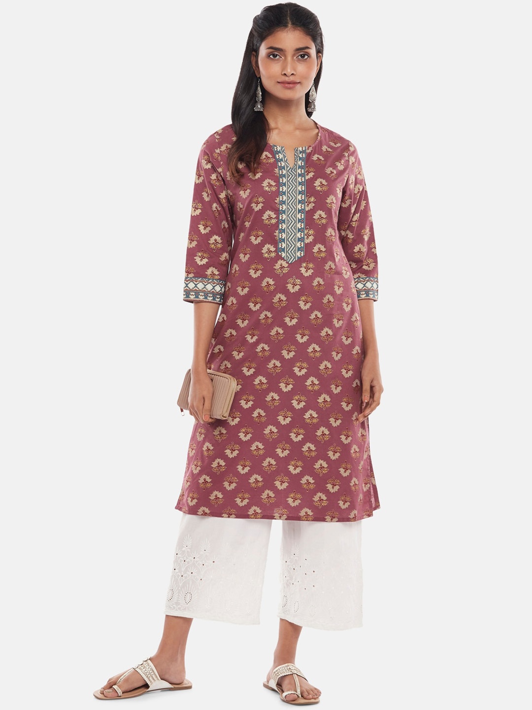 

RANGMANCH BY PANTALOONS Women Maroon & Beige Ethnic Motifs Printed Kurta