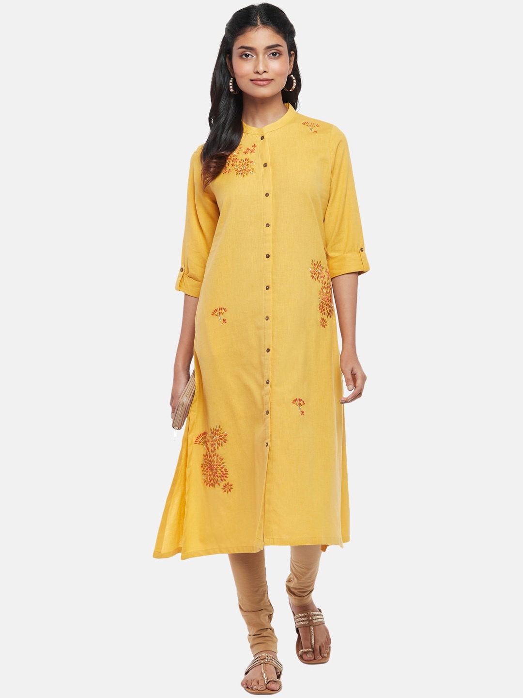 

RANGMANCH BY PANTALOONS Women Embroidered Thread Work Kurta, Mustard