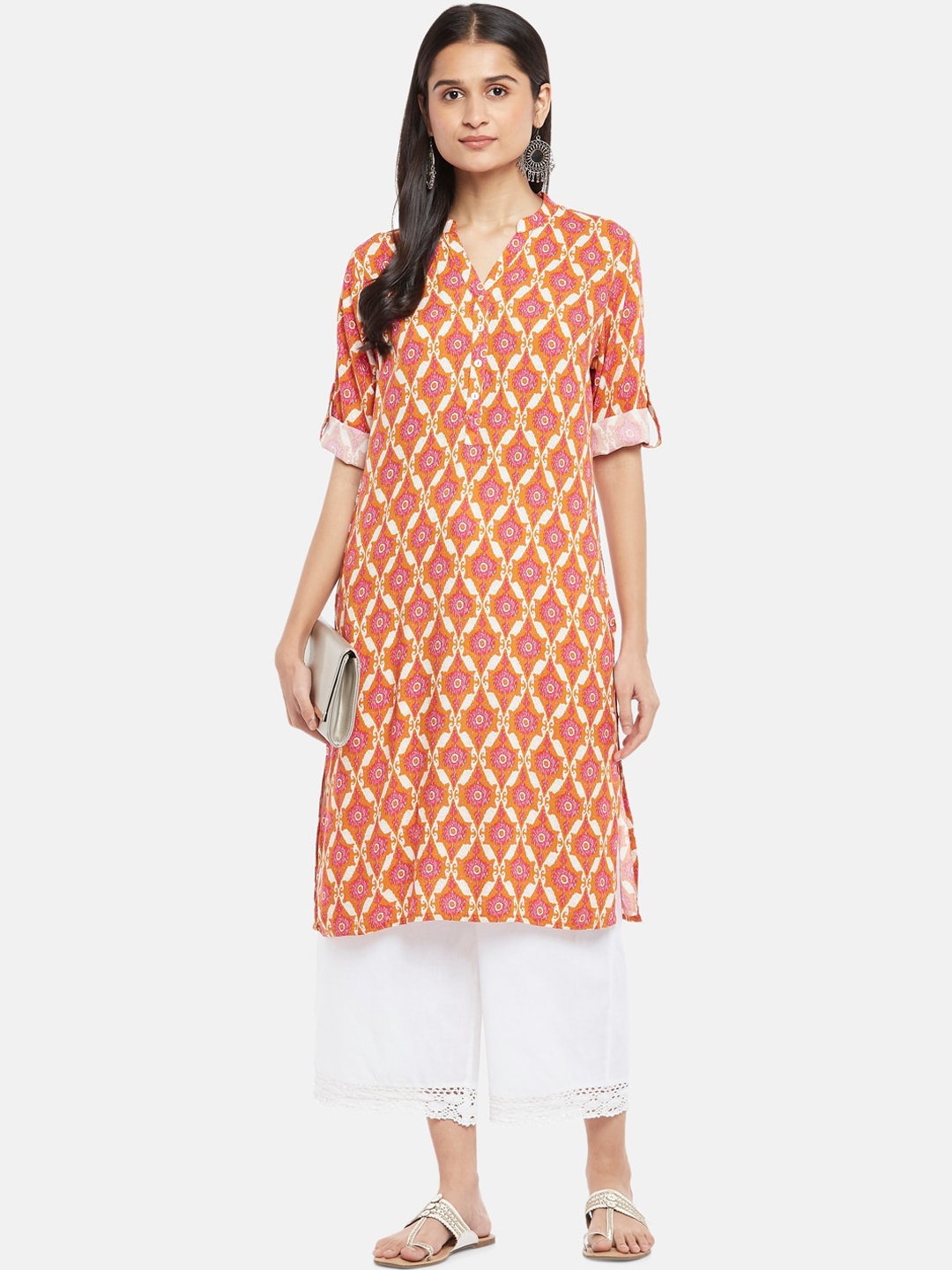 

RANGMANCH BY PANTALOONS Women Rust Orange Ethnic Motifs Printed Kurta