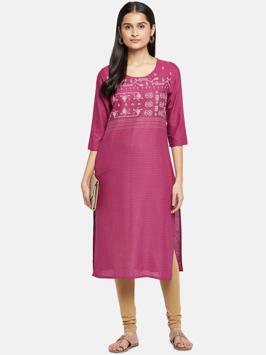 

RANGMANCH BY PANTALOONS Women Burgundy Geometric Yoke Design Kurta
