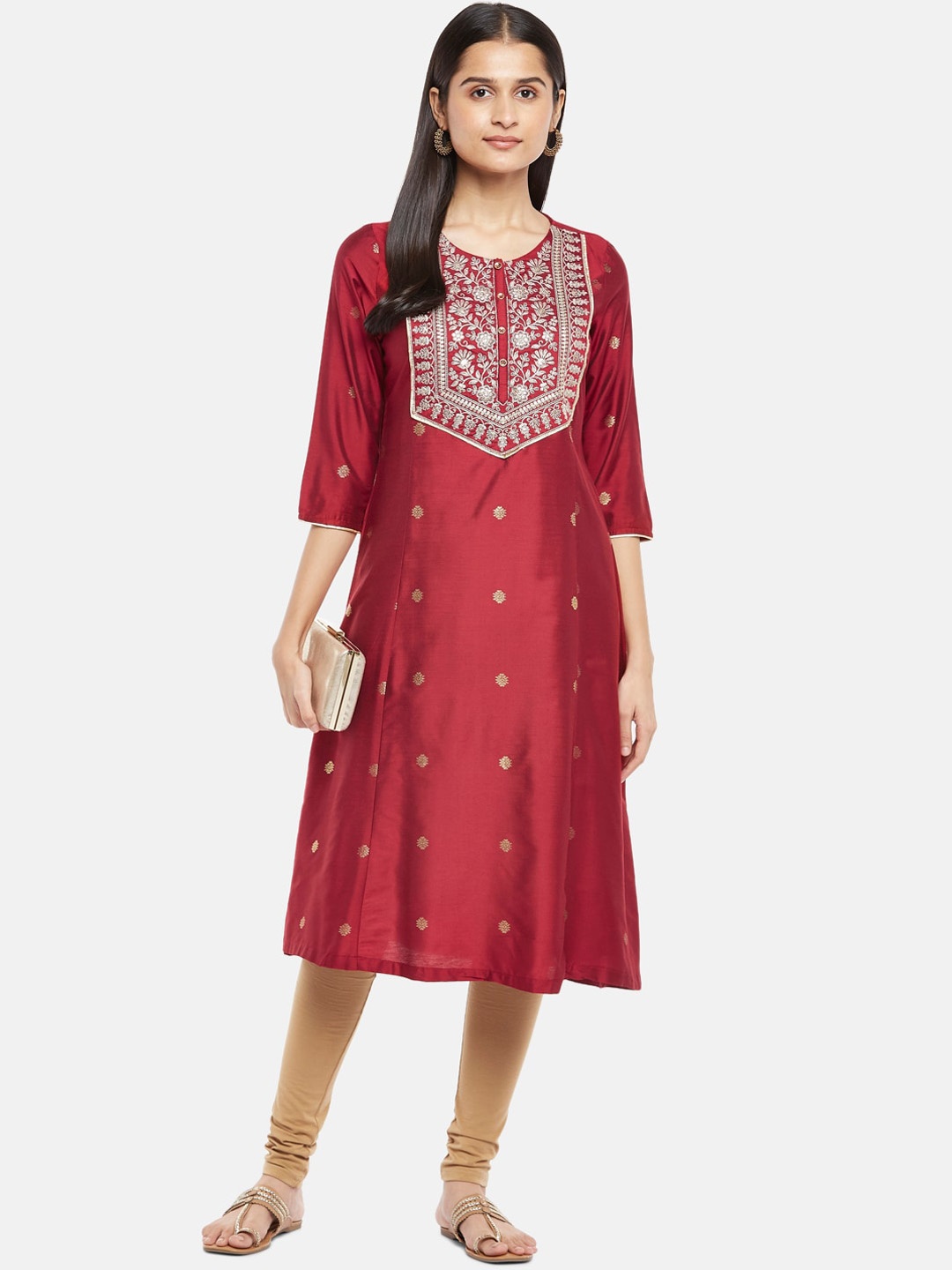 

RANGMANCH BY PANTALOONS Women Red Ethnic Motifs Yoke Design Kurta