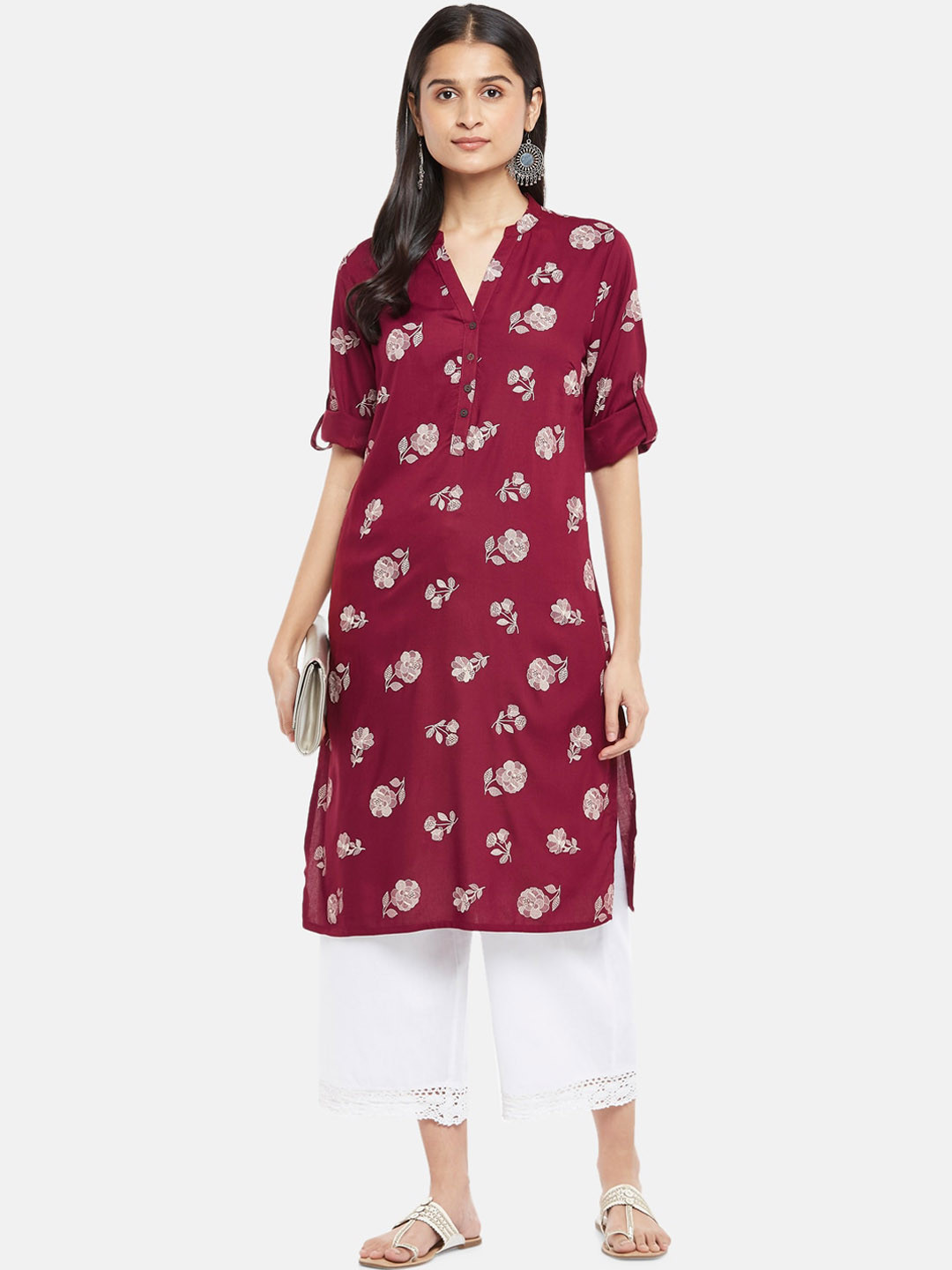 

RANGMANCH BY PANTALOONS Women Maroon Floral Printed Kurta
