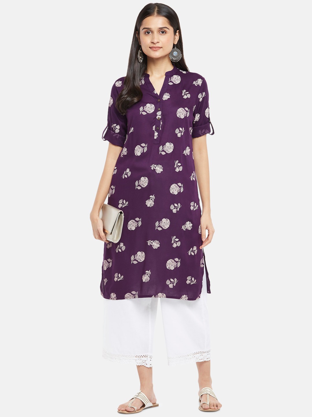 RANGMANCH BY PANTALOONS Women Purple Floral Embroidered Thread Work Kurta