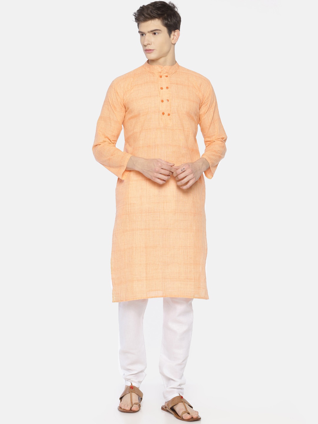 

PAROKSH Men Peach-Coloured Pastels Dobby Kurta