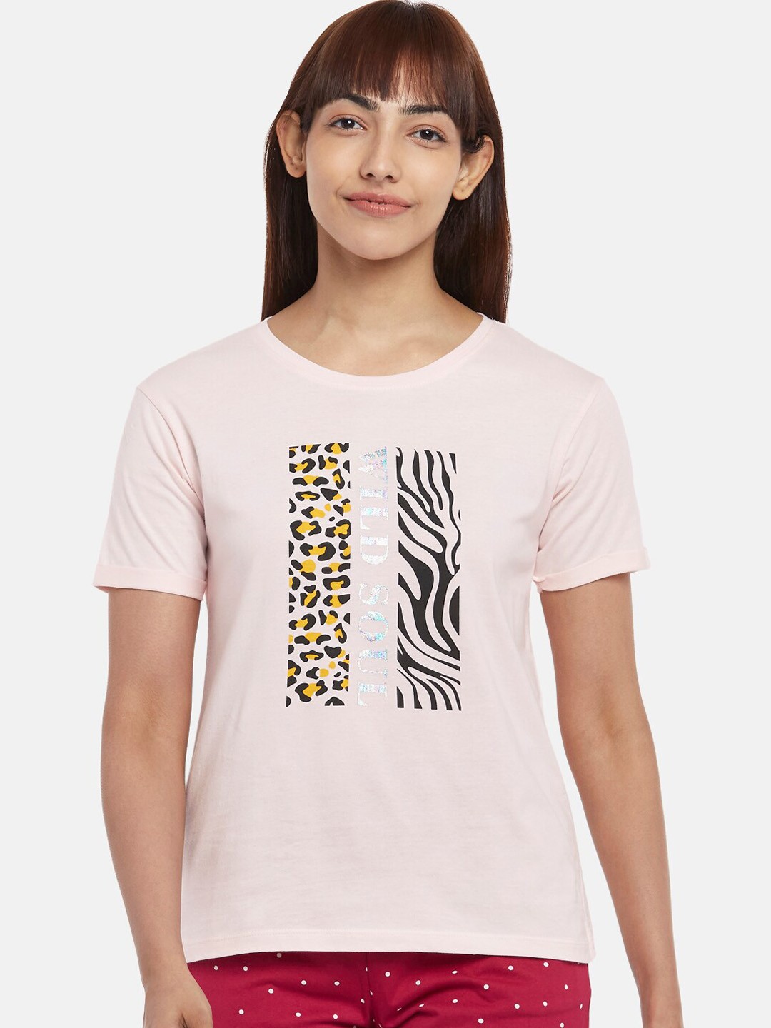 

Dreamz by Pantaloons Women Pink Printed Cotton Lounge Tshirts