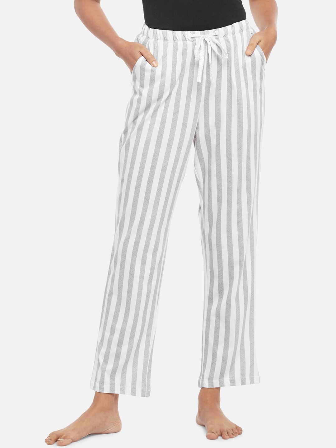 

Dreamz by Pantaloons Women Grey & White Striped Lounge Pant