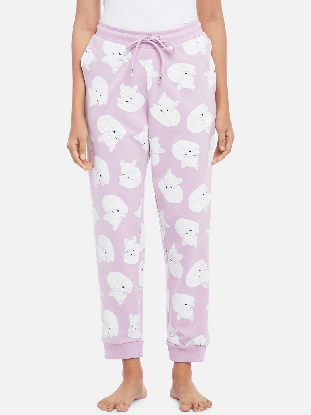 

Dreamz by Pantaloons Women Lavender & White Printed Lounge Joggers