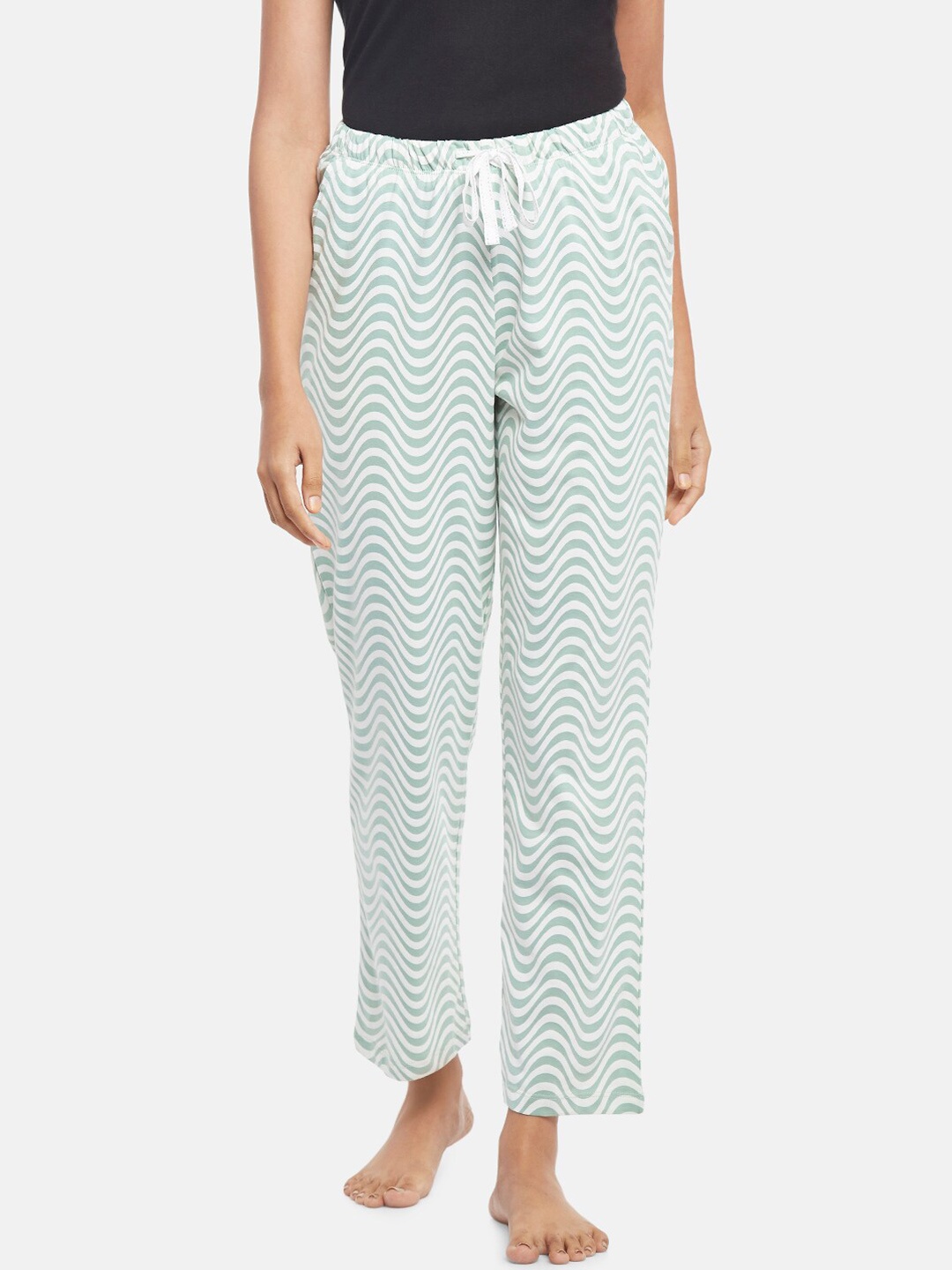 

Dreamz by Pantaloons Women Printed Knitted Cotton Lounge Pants, Sea green