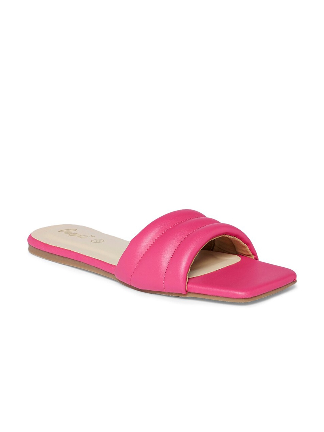 

People Women Pink Solid PU Square Open Toe Flats